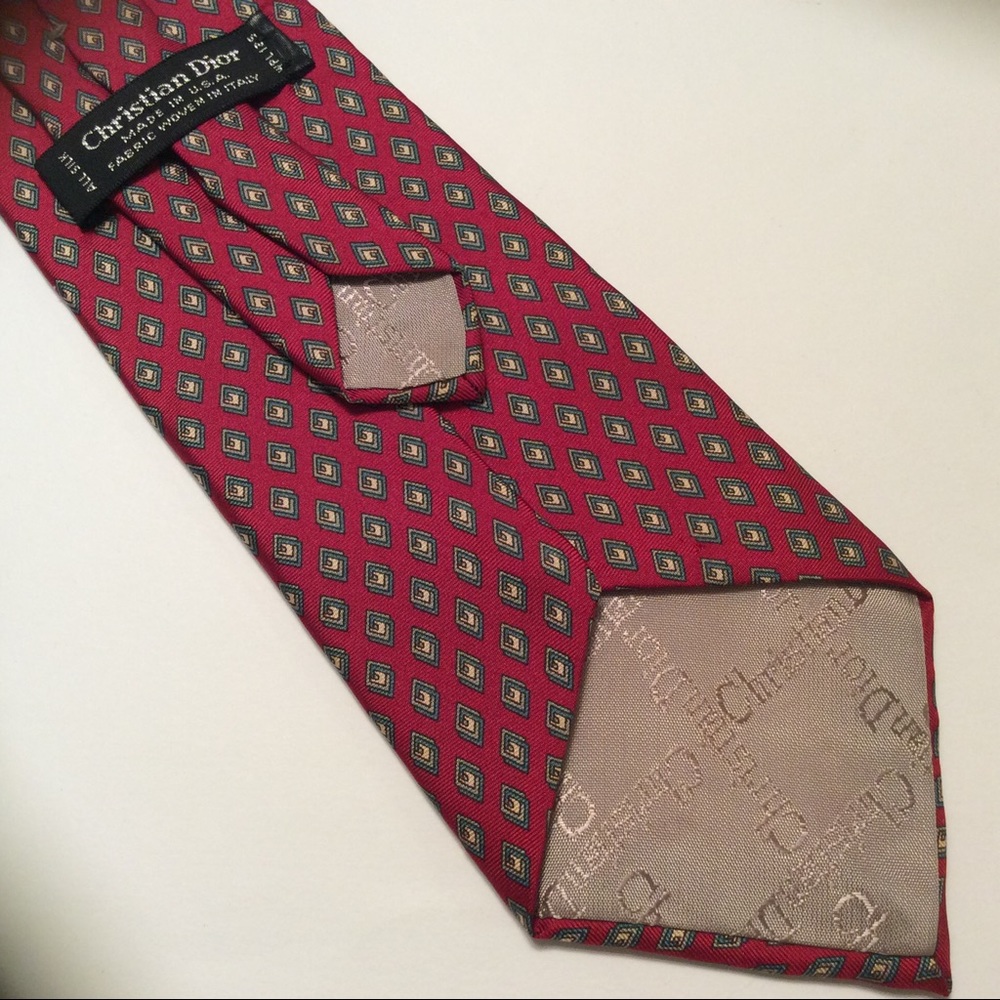 Christian Dior Necktie Red Geometric Silk Neck Tie - Picture 2 of 4
